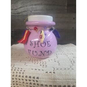 Lavender Ceramic 'Shoe Fund' Coin Bank w‎ Removable Lid-Charms